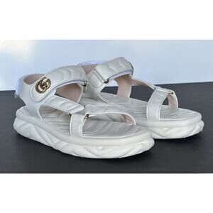 Gucci GG Quilted Open Toe Women’s White Leather Sandals 10 US (40 Eu) 776936 NIB
